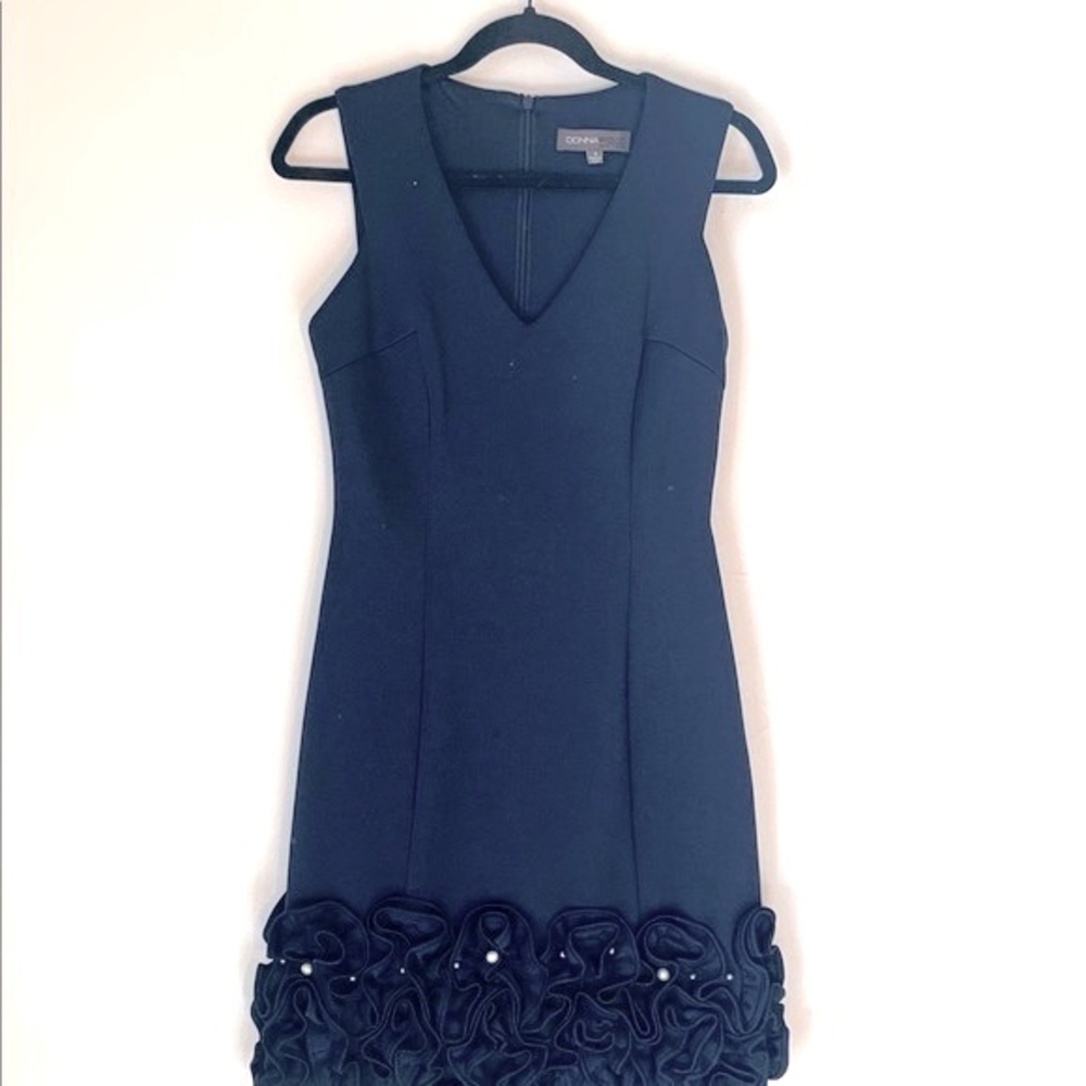 Donna Ricco Pearl Ruffle Hem Cocktail Dress